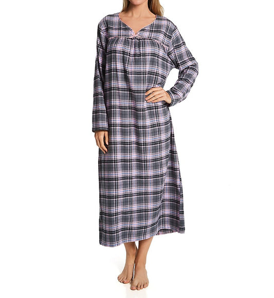 100% Cotton Flannel Long Gown 11435 - Grey Tartan
