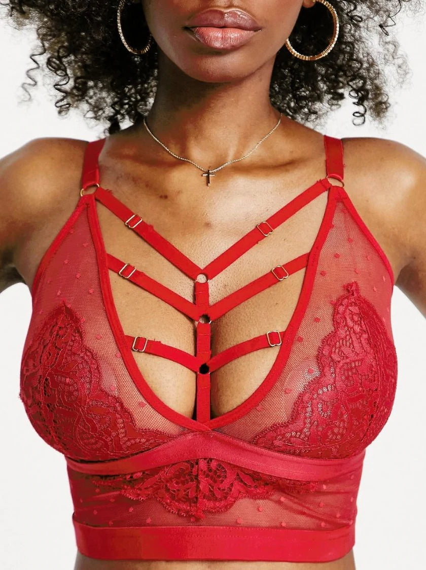 Scandale Éco-lingerie mesh strappy back bralette with removable pads in red