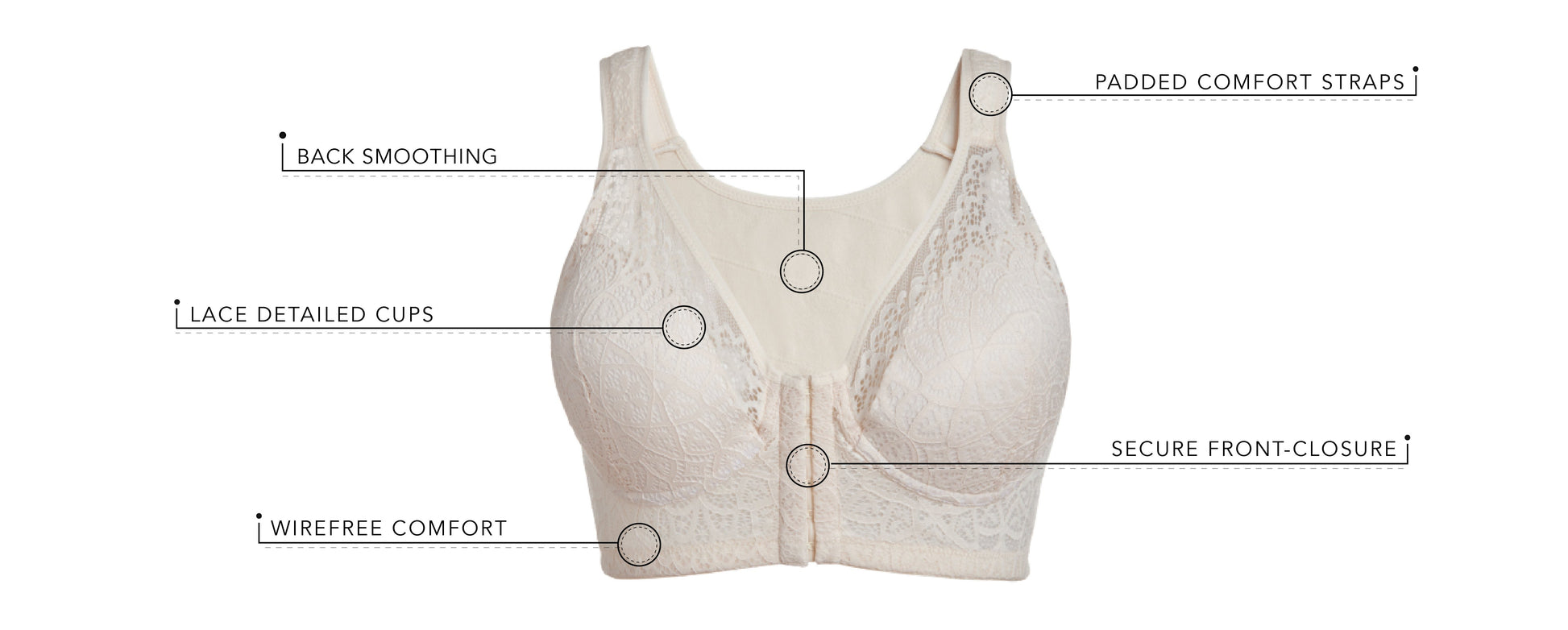 Leading Lady The Lora - Back Smoothing Lace Front-Closure Bra in Whisper  Nude, Size: 42C