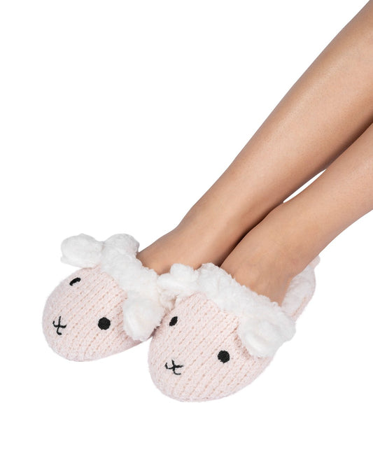 Coffee Shoppe Critter Slide Slipper with hard-bottom sole - Lamb Pink