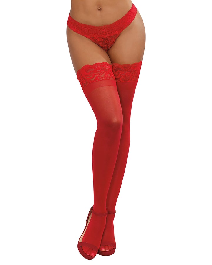 Silicone Stay-Up Sheer Thigh Highs 0005 - Red