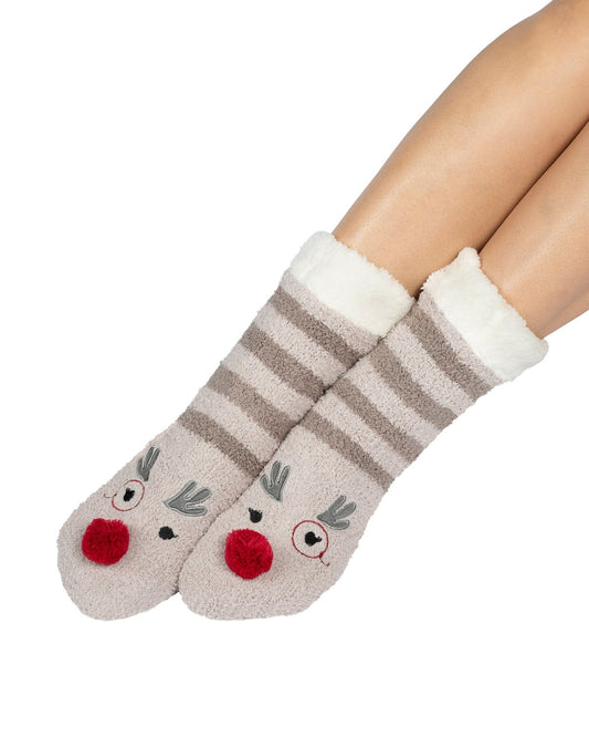 Coffee Shoppe Marshmallow Critter Lounge Socks - Rudolph