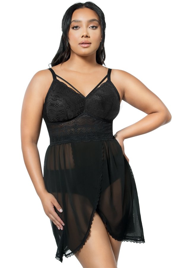 Mia Lace Wireless Chemise 5959 - Black