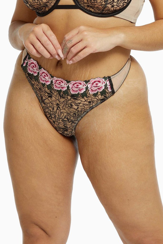 Katy Rose Embroidered Thong PPT3182 - Cream & Black