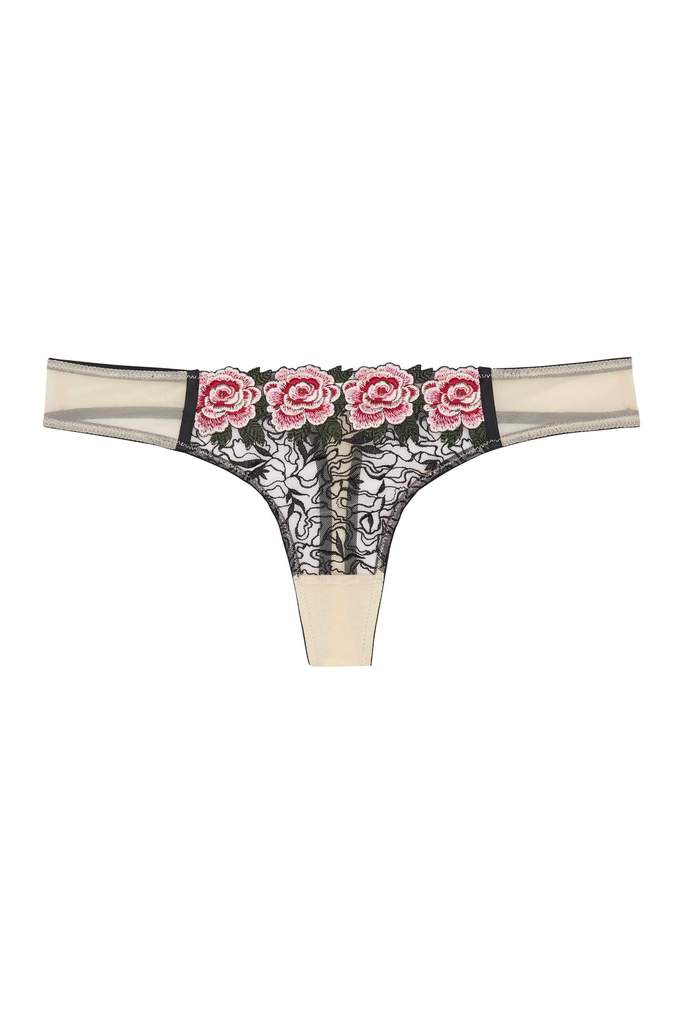 Katy Rose Embroidered Thong PPT3182 - Cream & Black