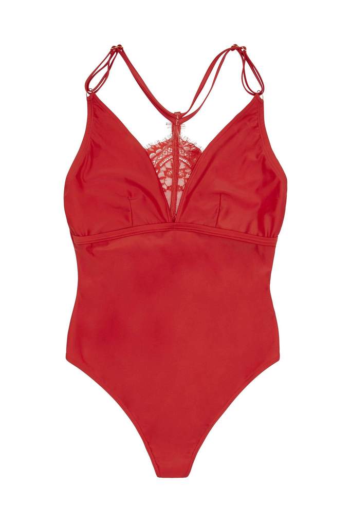 Lace Detail Swimsuit 400R - Red