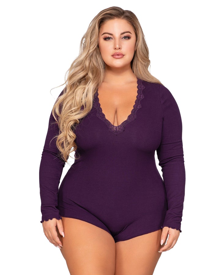 Women's Rib Full Length Bodysuit - All In Motion™ Lilac Purple XXL