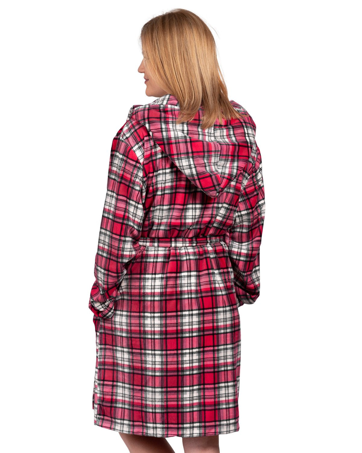 Coffee Shoppe Stay-at-Home Hooded Lounge Robe - Deep Red Tartan
