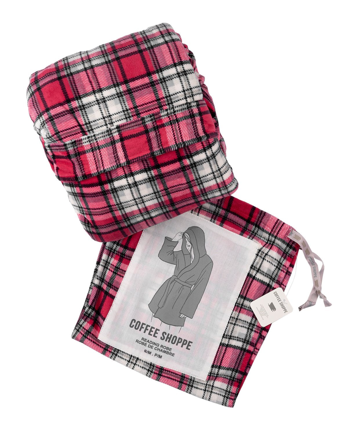 Coffee Shoppe Stay-at-Home Hooded Lounge Robe - Deep Red Tartan