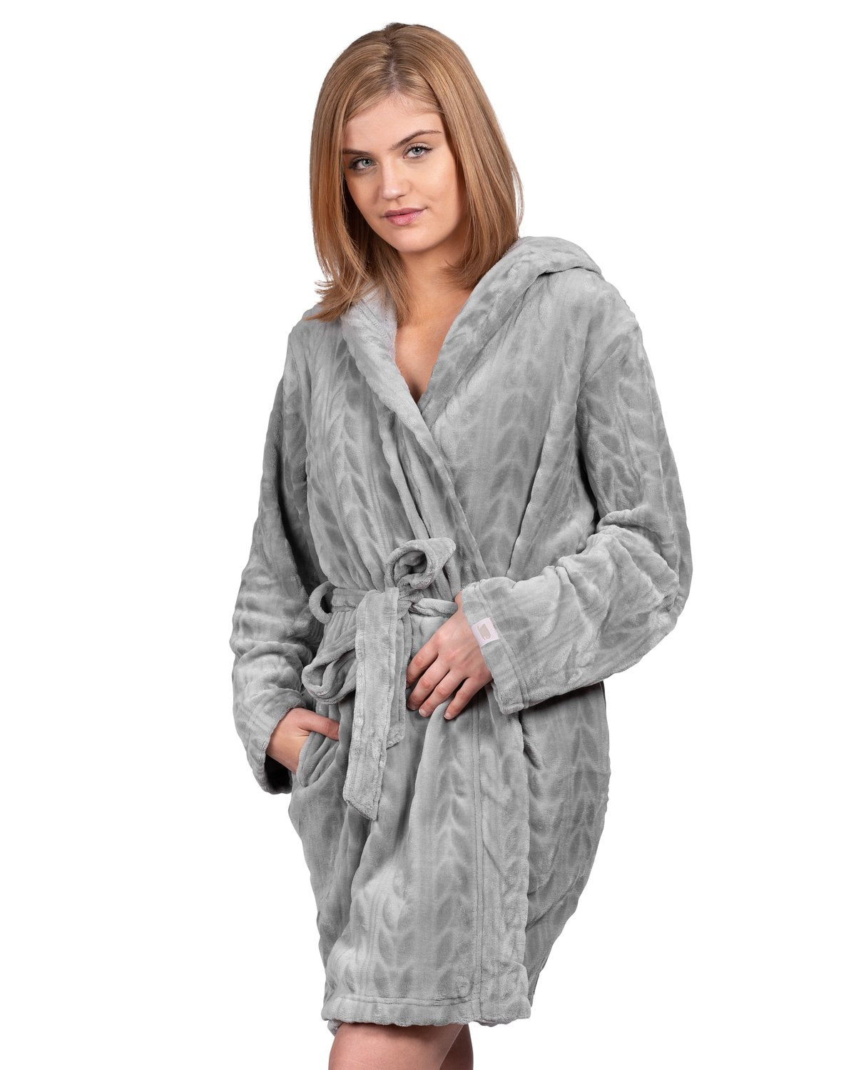 Coffee Shoppe Hooded Plush Robe - Grey (Wild Dove)