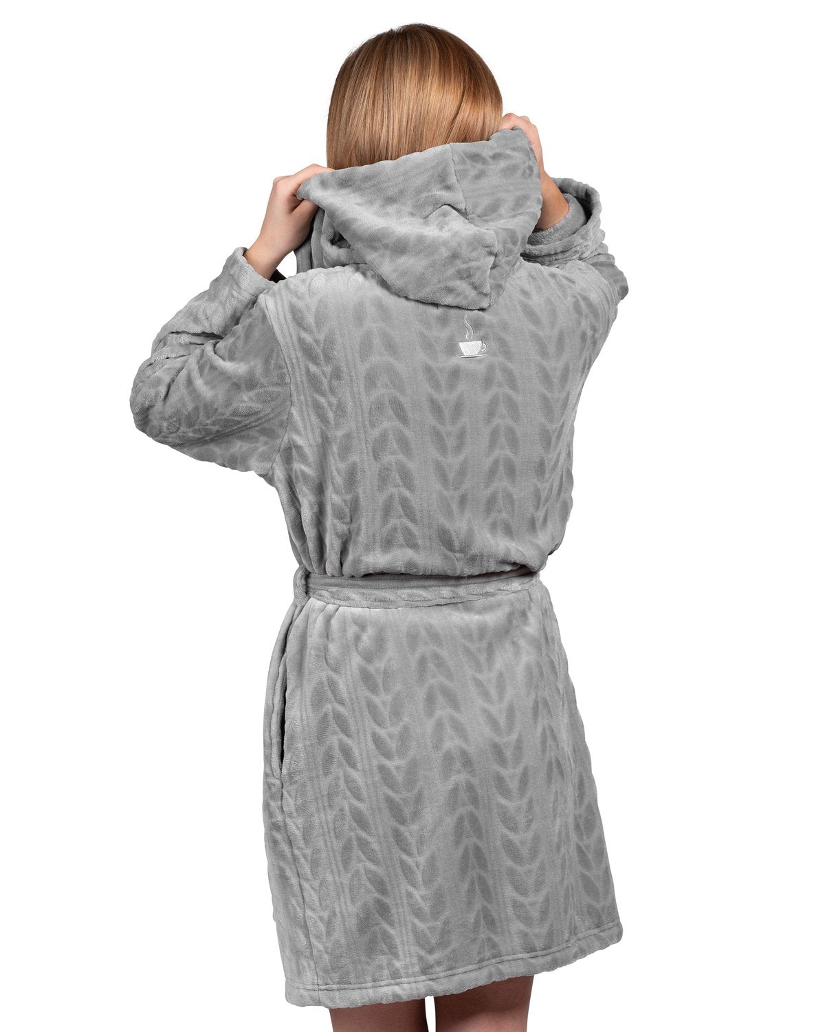 Coffee Shoppe Hooded Plush Robe - Grey (Wild Dove)