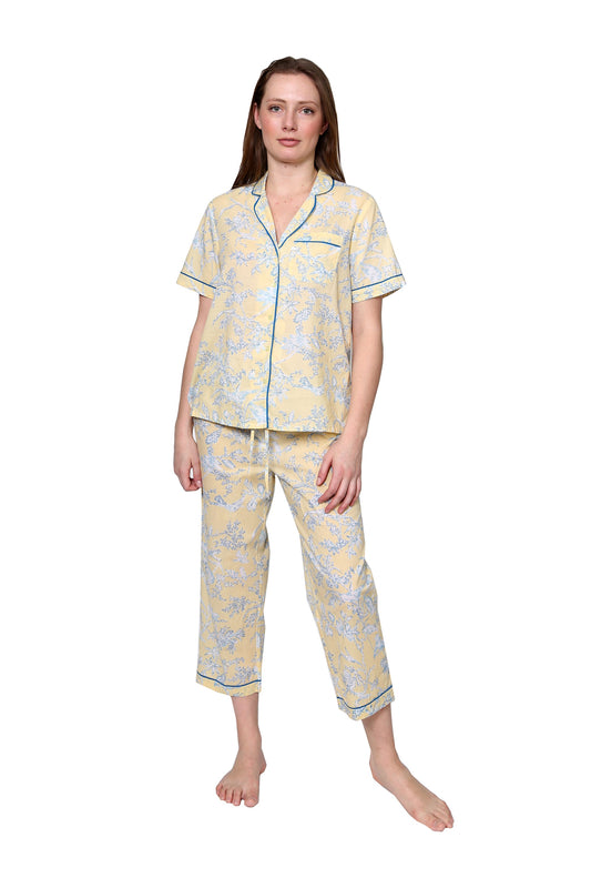 100% Cotton Floral Print Pyjamas 1467 - Yellow/Blue